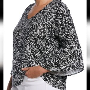 ELLA Rafaella Plus Size Knit V-neck BlouseTop.  Black 2X